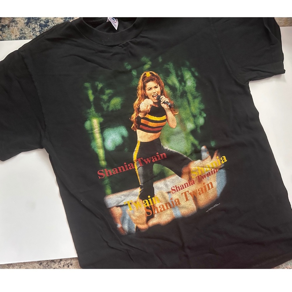 Vintage Shania Twain Graphic T-Shirt Delta Pro Weight Black Medium 1999‎